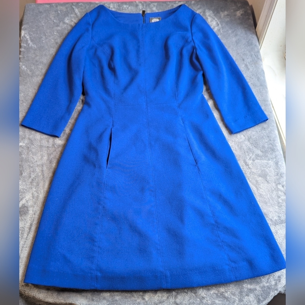 Vince Camuto A Line Dress Size 6 Cobalt Blue Crepe Classy Career Modern Formal